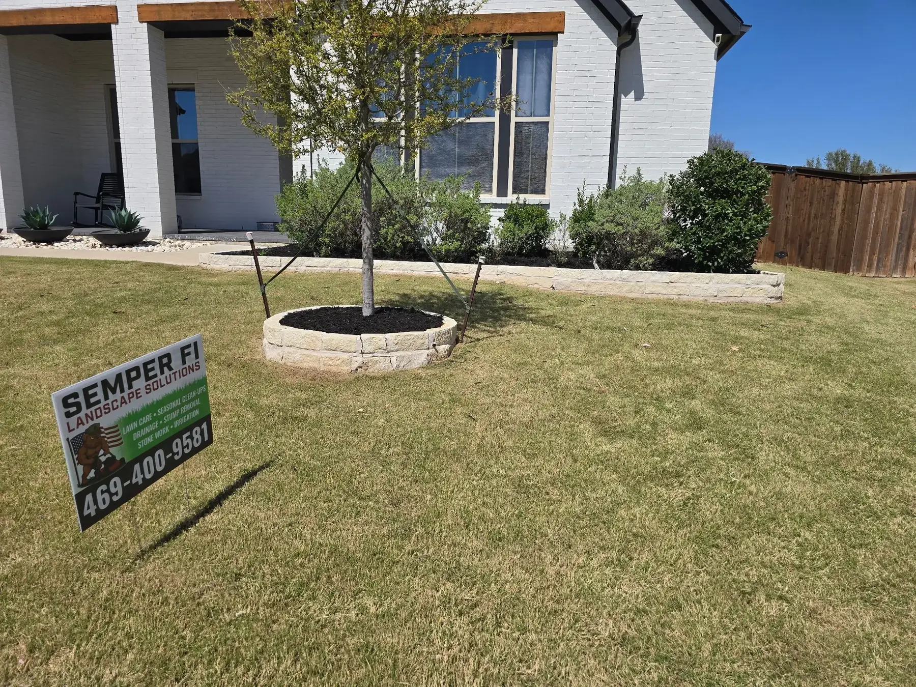 Completed front yard landscape build on a Grapevine, TX home